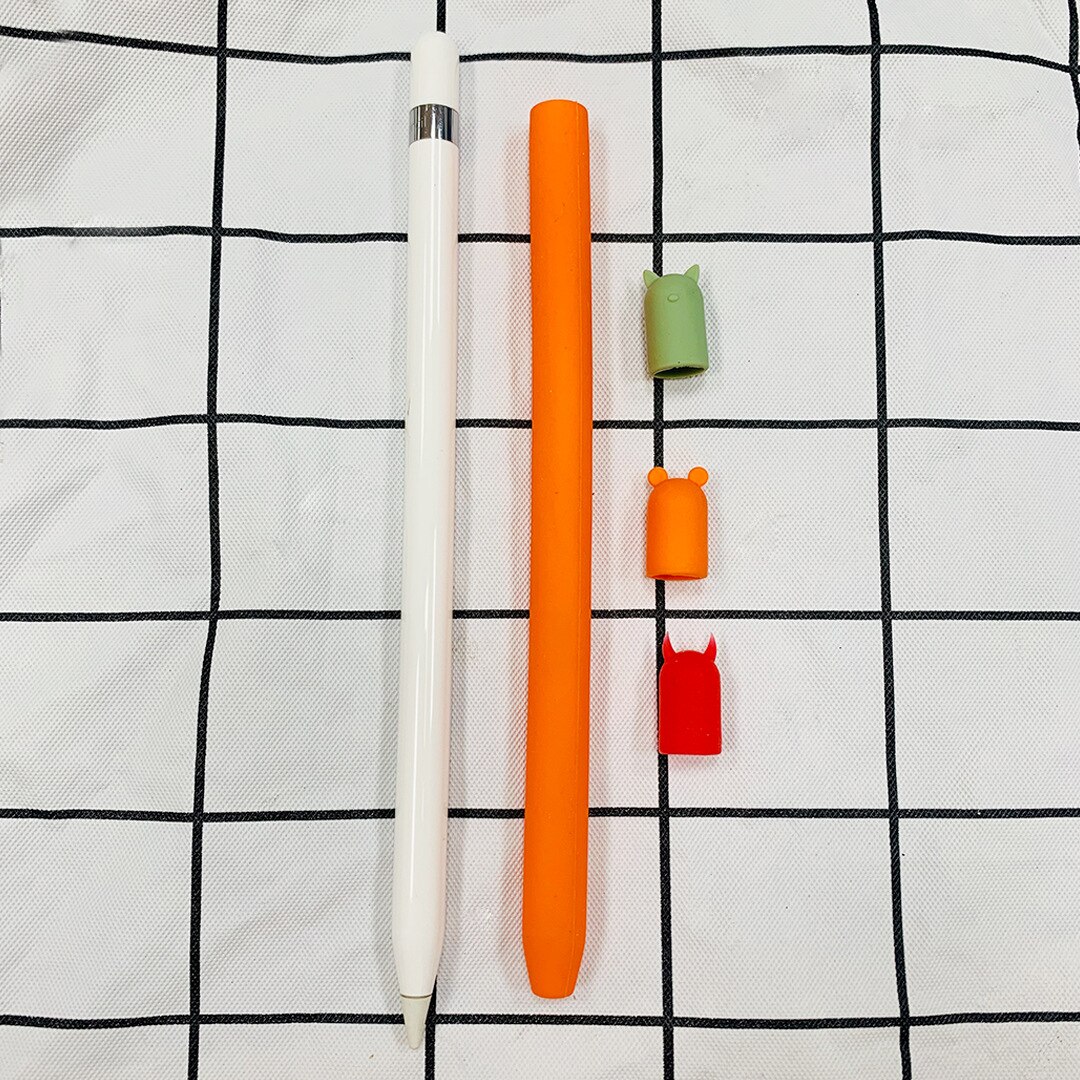 Czteroczęściowy/zestaw TPU silikonowy pokrowiec ochronny pokrywa uchwytu do Apple Pencil 1 2 akcesoria obudowa odporna na zarysowania: Orange 1st