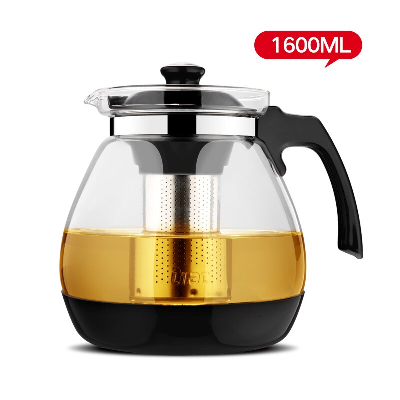 Tetera de vidrio con filtro de Infusor de acero extraíble, tetera de de 1.6L y 2.3L, opcional, Premium: Capacity 1.6L