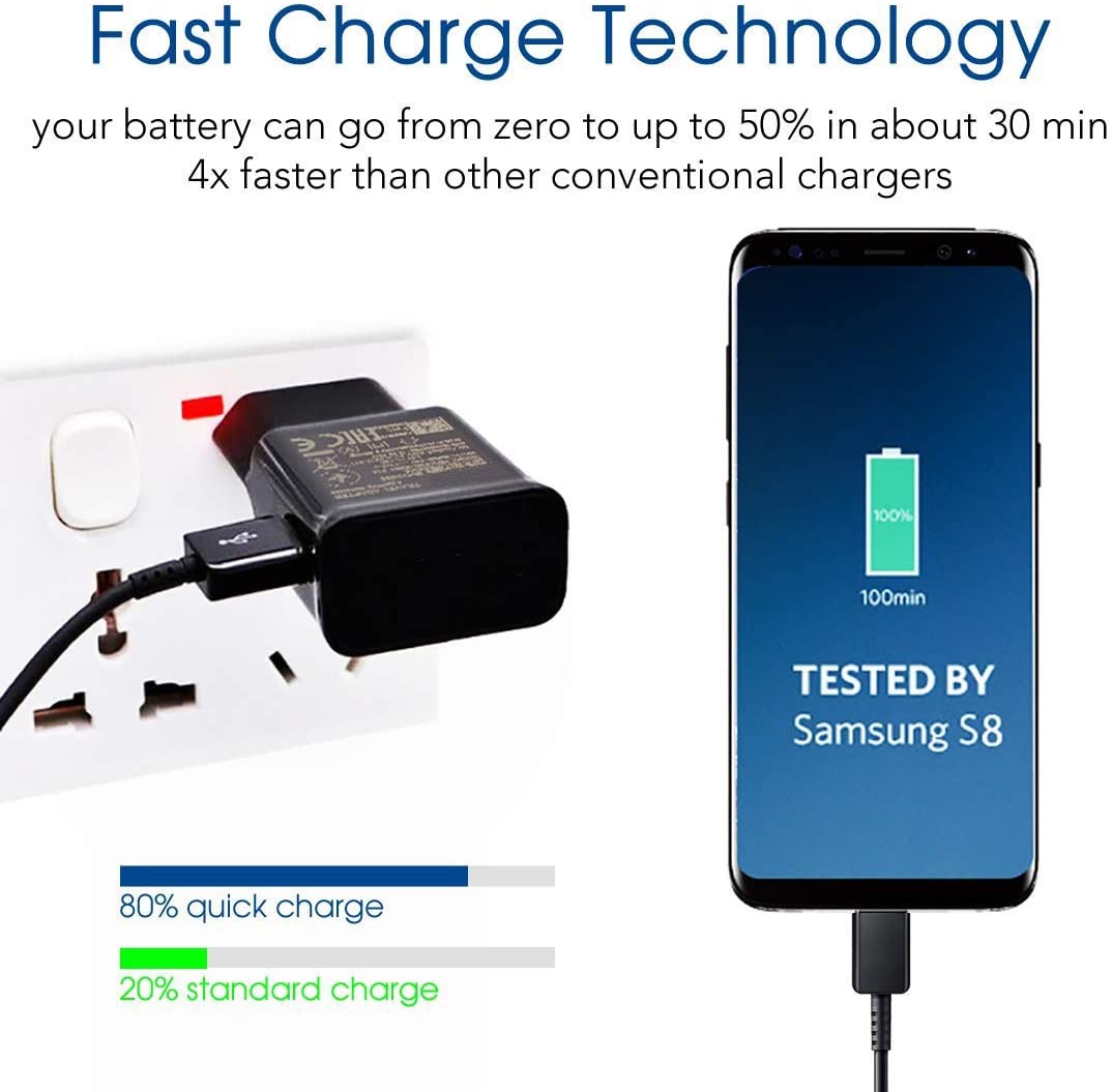 Adaptive Fast Charger Adapter For Samsung Galaxy A10 A20 A30 A40 A50 A70 A51 S9 S8 S10 Plus S10e Note 8 9 Charging Type C Cable