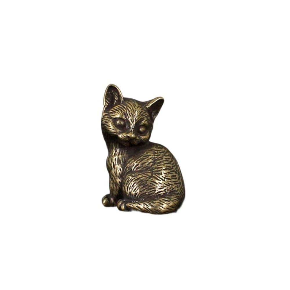Håndværk messing lille kat metalstatue sød te kæledyr simuleret udsøgt model skulptur legetøj: Mørkegrå