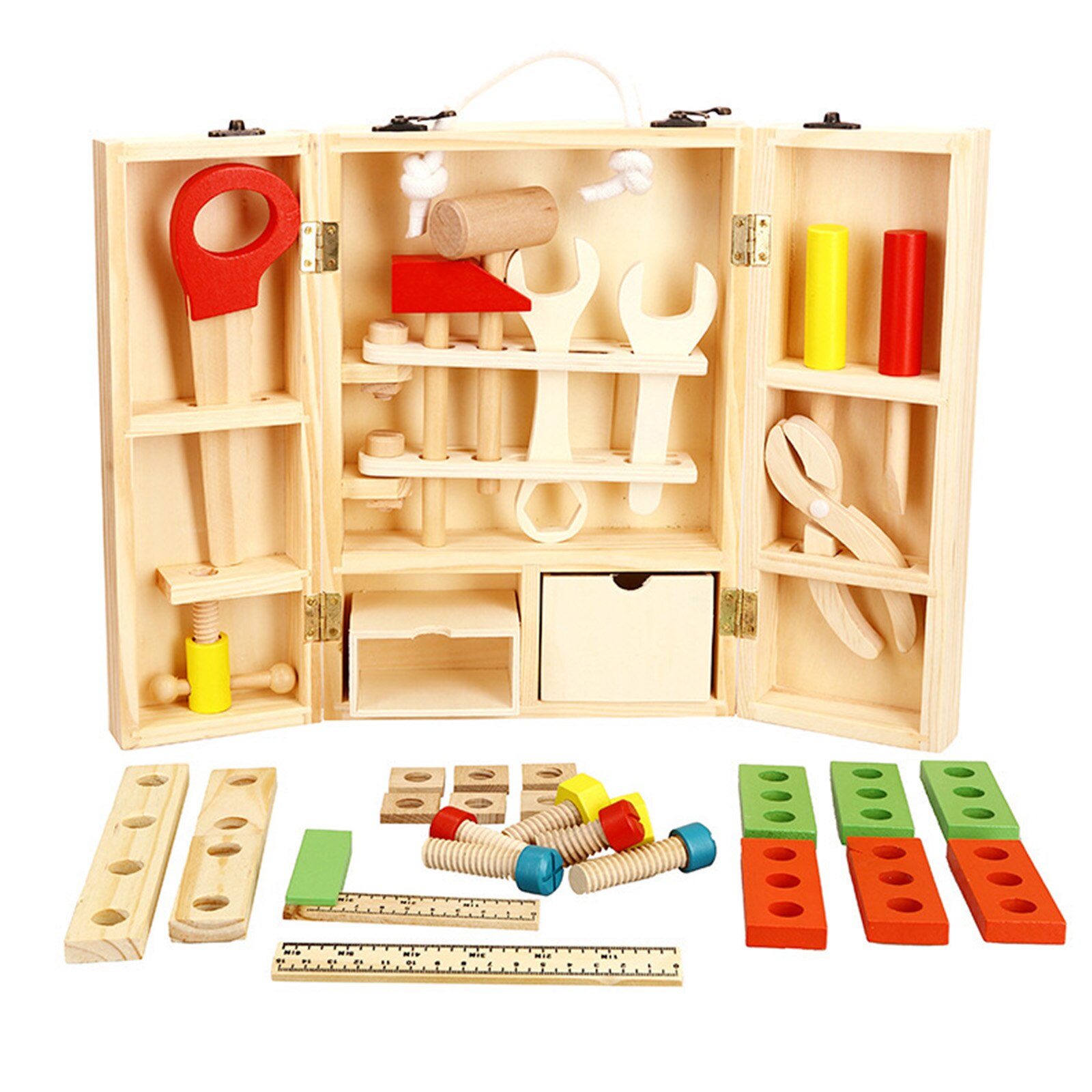 Children Diy Portable Multifunctional Wooden Simulation Toolbox Set Combination Explore Science Early Educational Play House
