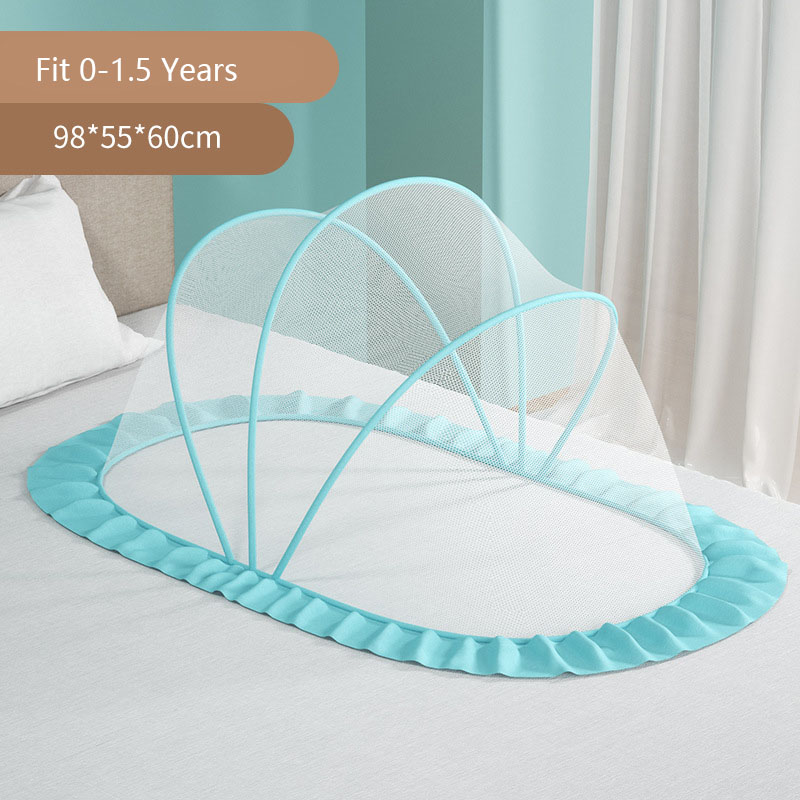 Summer Mosquito Net Baby Newborn Canopy Bed Net Stand Infant Cot Dome Mosquito Net Hang Bed Curtain Support Foldable Crib Tent: green