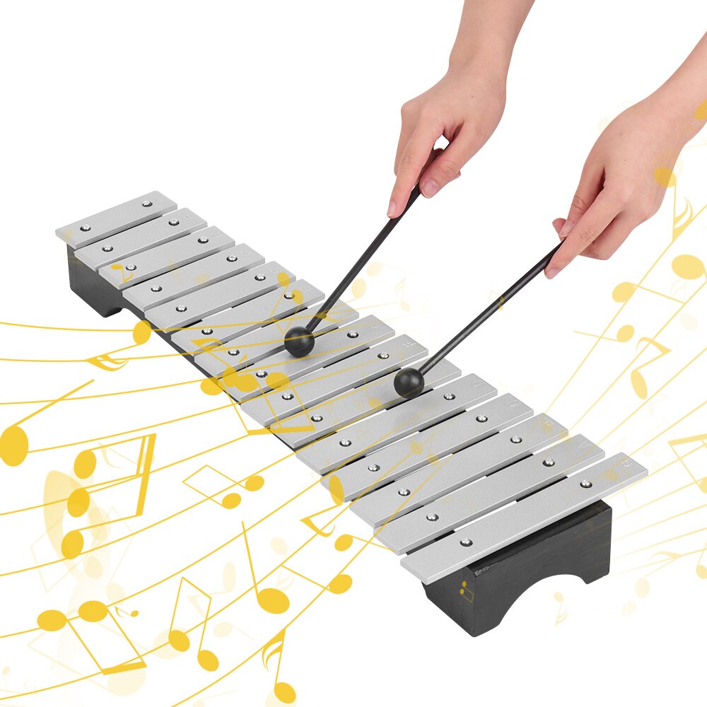 Débutant 15 notes Xylophone Glockenspiel socle en bois barres en aluminium avec maillets Instrument de musique avec sac de transport