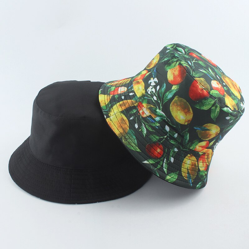 Bob Bucket Hats Men Women Summer Sun Cap Hip Hop Gorros Fruit Kiwi Apple Lemon Strawberry Print Reversible Fisherman Hat: Pomegranate