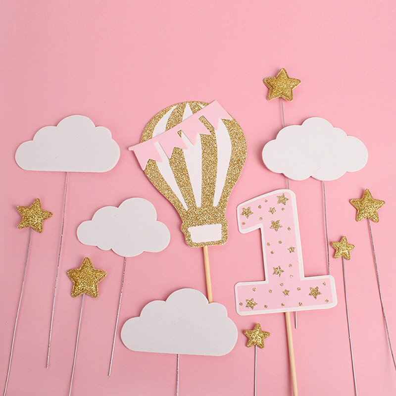 1 Set Number Cake Toppers Baby Shower Birthday Decoration Air Balloon Cloud Cakes: pink