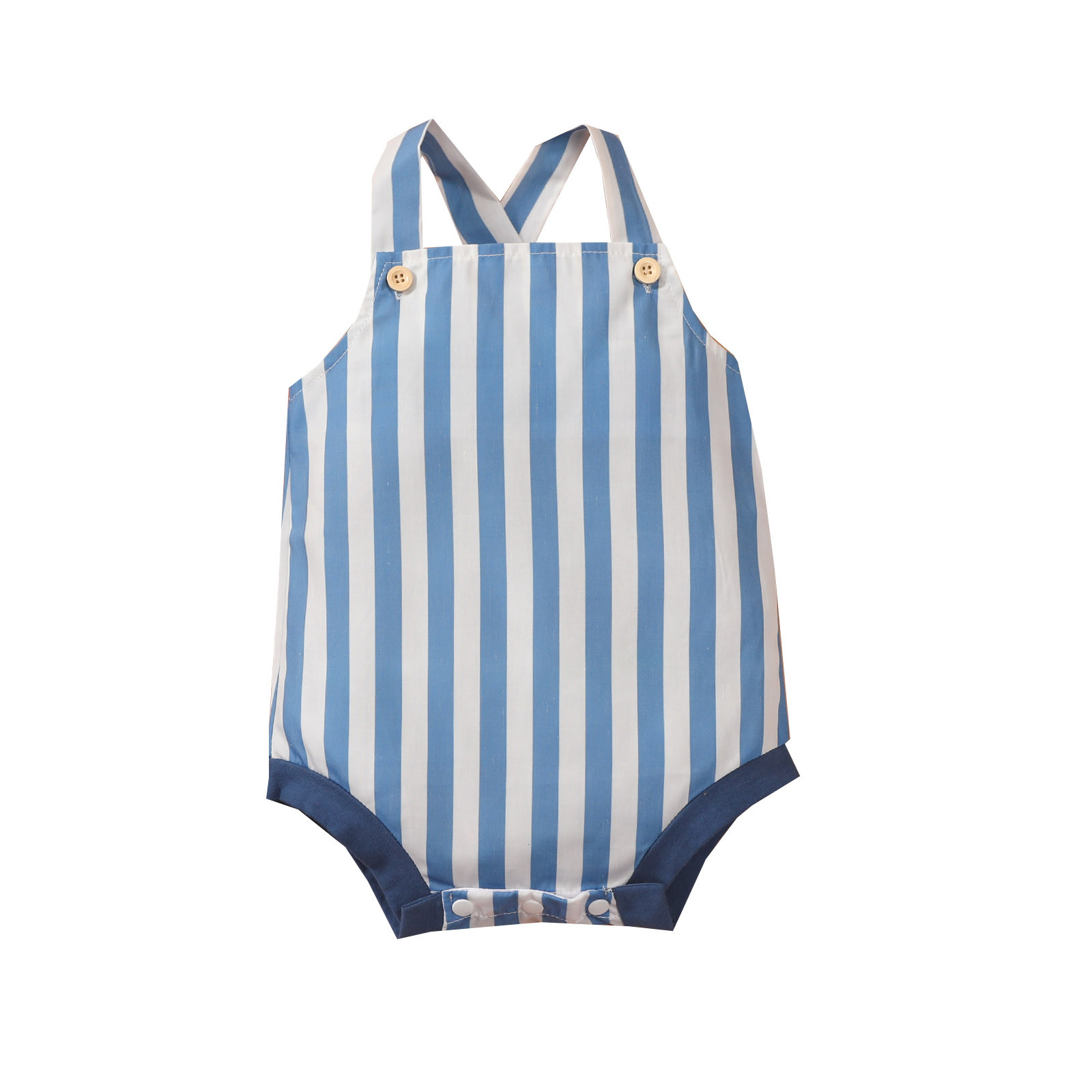 Zomer Schattige Baby Rompertjes Pasgeboren Mouwloze Peuter Kids Jongens Meisjes Gestreepte Gedrukt Jumpsuits Casual Outfits Kostuum 3-18 Maanden: Blue  / 6-9 M