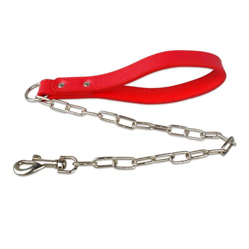 Correa de cadena duradera para perros pequeños y grandes que caminan, correa de arnés de Collar de plomo con asa de cuero, suministros para mascotas de Color dorado: Rojo