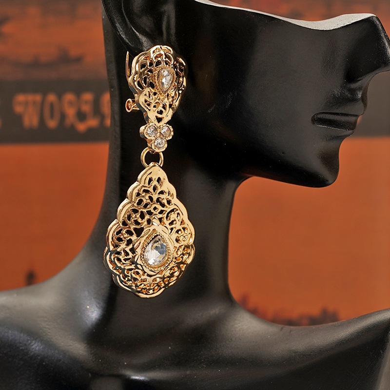 Goudkleurige Marokkaanse Bruidsoorbel Arabesque Druppeloorbel voor Vrouwen met Heldere Kristallen Metalen Dangle Oorbellen Feestgeschenken Bijoux: Donker Goud