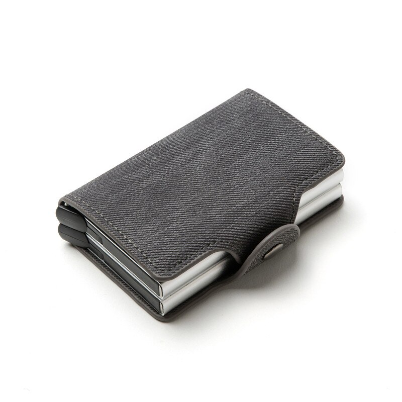 Bisi Goro Anti-Diefstal Dubbele Dozen Portemonnee Rfid Blocking Kaarthouder Denim Business Pop-up Metalen Id Case: YM002 Gray