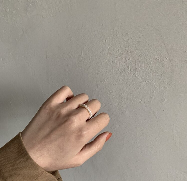 Aomu Natuurlijke Barok Parel Ring Vrouwelijke Ins Tij Mode Japanse Retro Koud Elastische Ring Voor Vrouwen Verstelbare Waven Ring: D