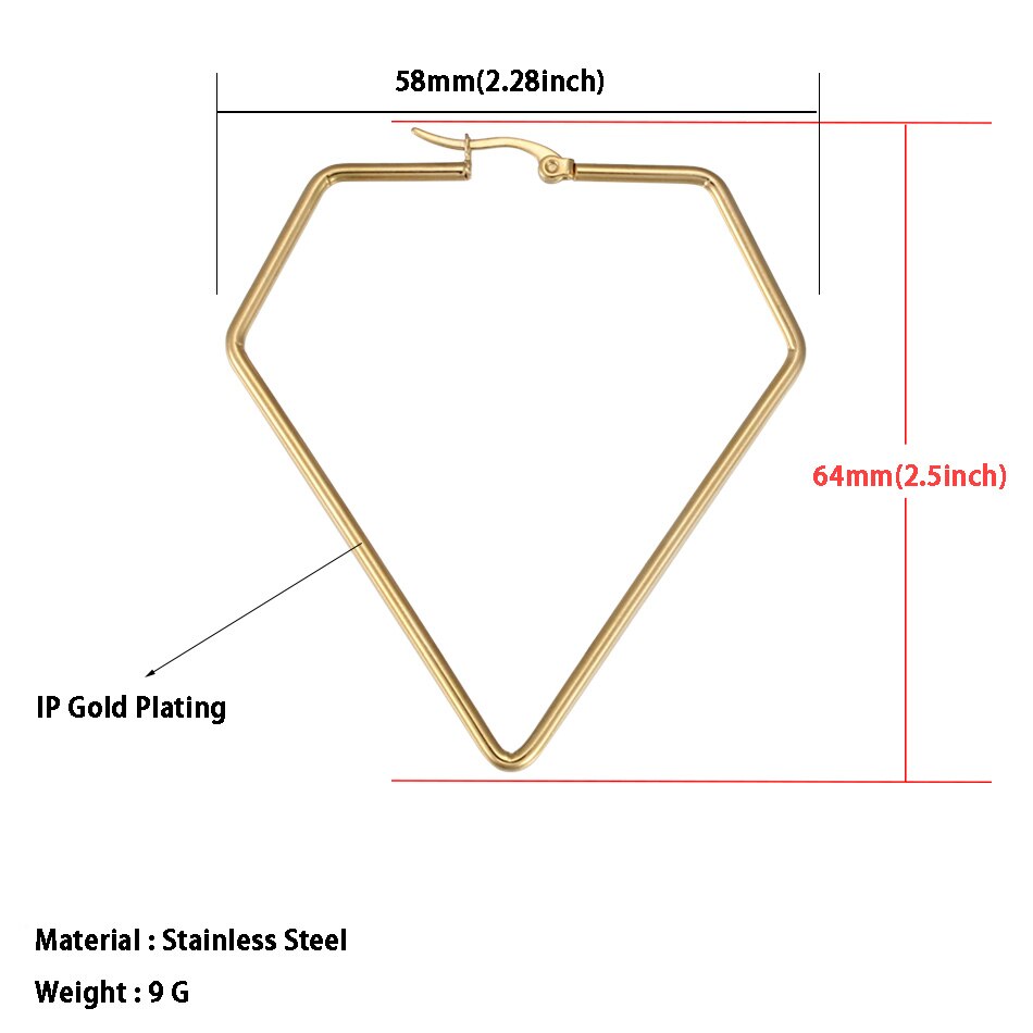 Geometric Hoop Earrings For Women Stainless Steel Gold Color Big Large Earrings Statement Jewelry: 1792 Gold 58mm