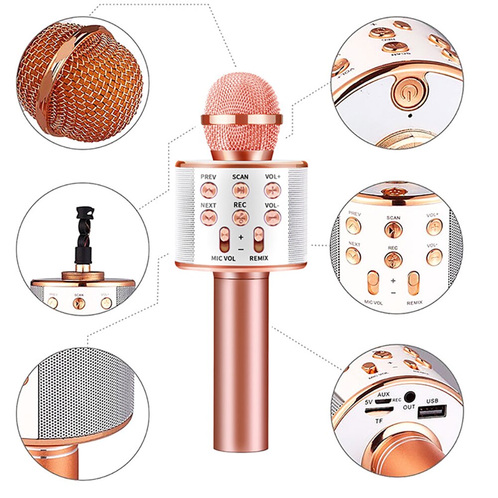 WS858 Portable Bluetooth Karaoke Microphone Wireless Speaker Home KTV Karaoke Handheld Microphone Singing Recorder