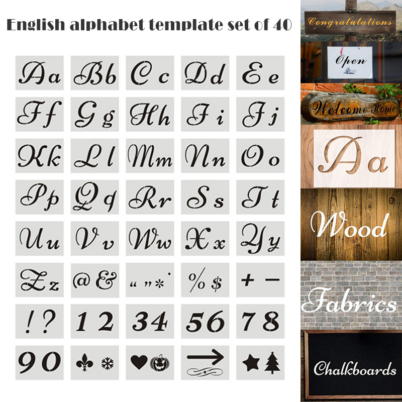 40 Uds. Set plantilla para pintura con letras inglesas, letras del alfabeto, signos de caligrafía, letras mayúsculas y minúsculas reutilizables L9: Default Title