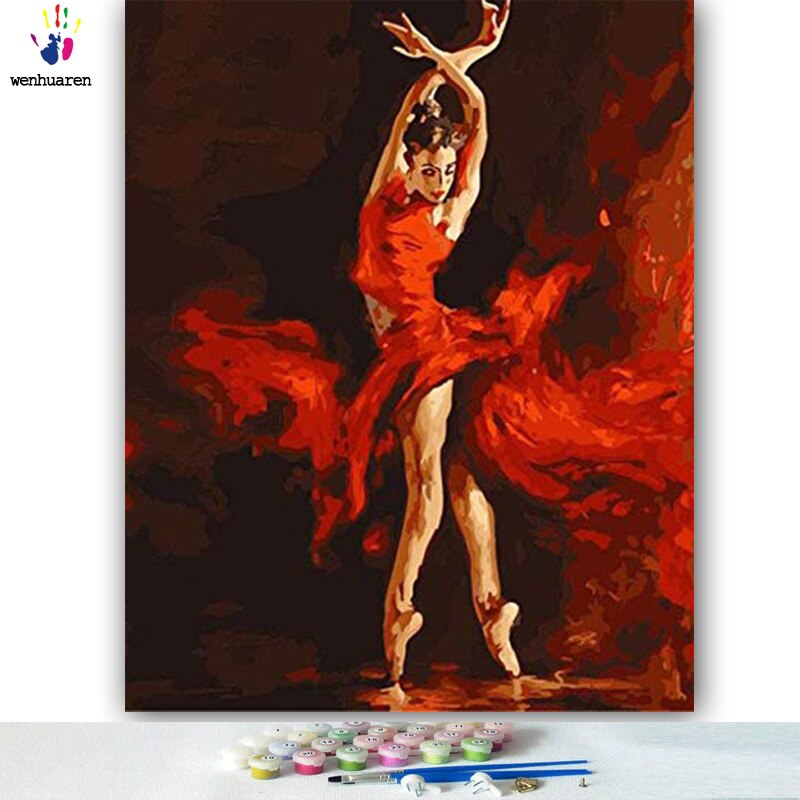 DIY colorings pictures by numbers with colors Red skirt picture drawing painting by numbers framed Home