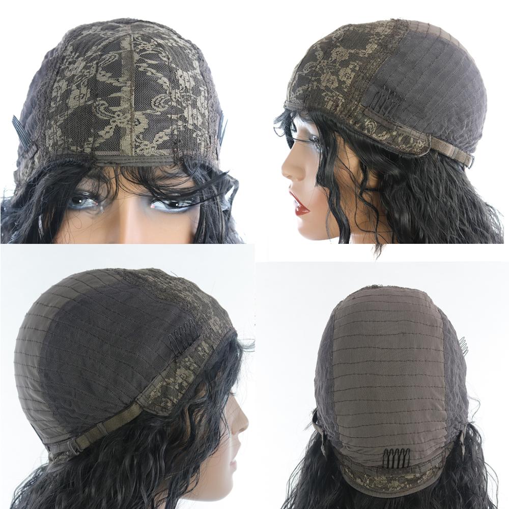 Black Long Straight Wig With Bangs Synthetic Hair Wigs With Natural Part For Woman Black 1B Heat Resistant Fiber Wigs