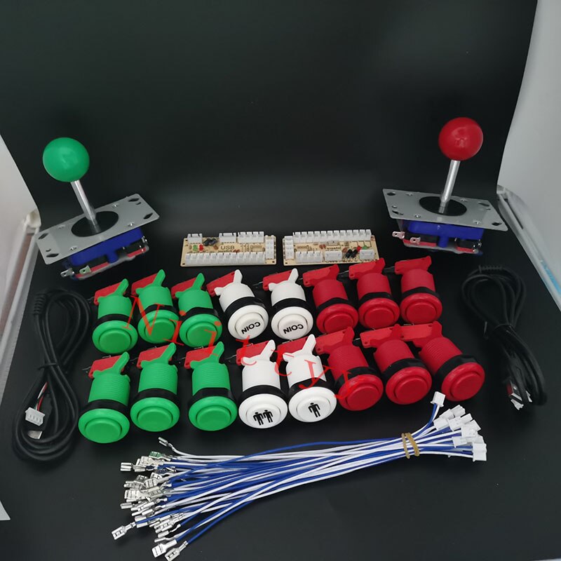 2 spiller arkade joystick kontrol diy kit nul forsinkelse bord usb til pc hindbær pi spil happ stil joystick + amerikansk trykknap: 1