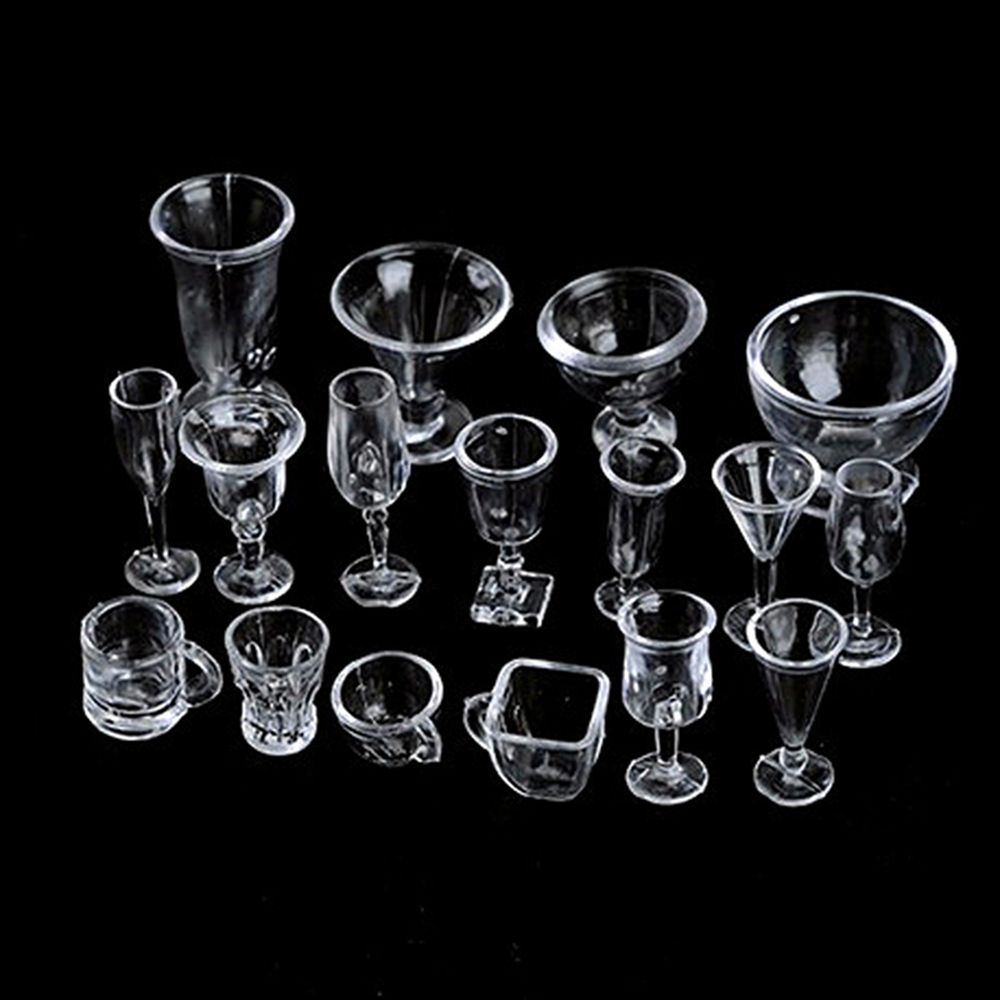 17pcs/Set Mini Transparent Drink Cups Dish Plate Tableware Miniatures DIY Toy brand and