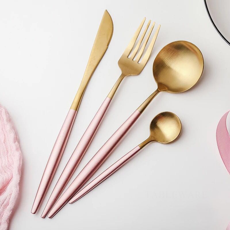 Roze Goud Serviesje 304 Roestvrij Staal Westerse Bestek Keuken Voedsel Servies Vork Mes Scoop Zilverwerk Set