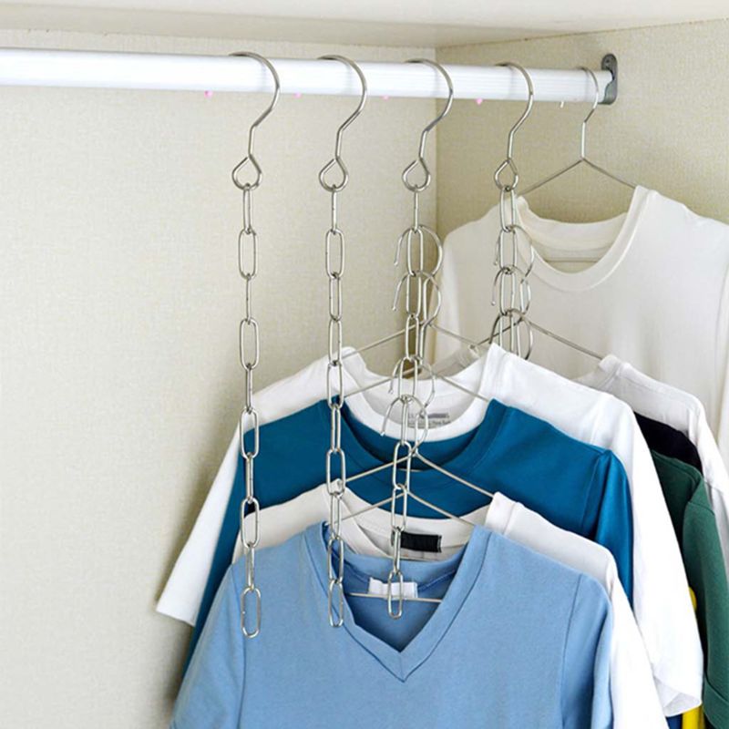 Stainless Steel Clothes Market Shop Display Hanging Chain Hooks With Ring Hanger