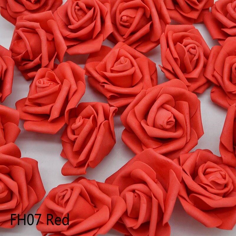 20 stk/parti 6cm blomsterhoved kunstige blomster bryllup dekorationer pe skum roser gør-det-selv blomster scrapbog krans krans boligindretning: Rød  fh07