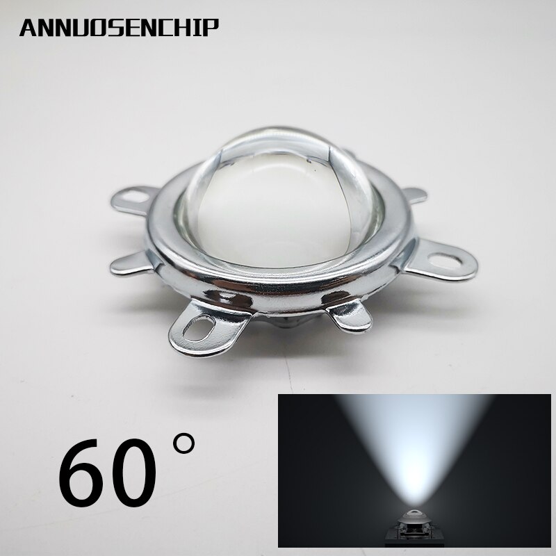 1 ensemble 60 90 120 degrés LED lentille verre optique 44mm réflecteur collimateur support fixe pour 20W 30W 50W 100W haute puissance COB puce: 20-100W 60 degree