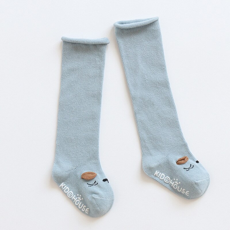 1Pair Cartoon Baby Socks Autumn Winter Baby Over Knee Cotton Socks Non-slip Floor Socks Loose Mouth Curling Toddler Socks: Blue / S(0-1M)