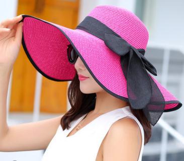 24colors Womens Sun Straw Hat Wide Brim UPF 50 Summer Hat Foldable Roll up Floppy Beach Hats for Women Big Bowknot: 18