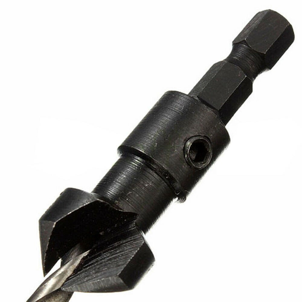 T# 4 Pcs 1/4 Inch Hss Hex Shank Countersink Tapered Drill Bit Set With Wrench Quick Change Cone Reaming Wood Woodworking Tools