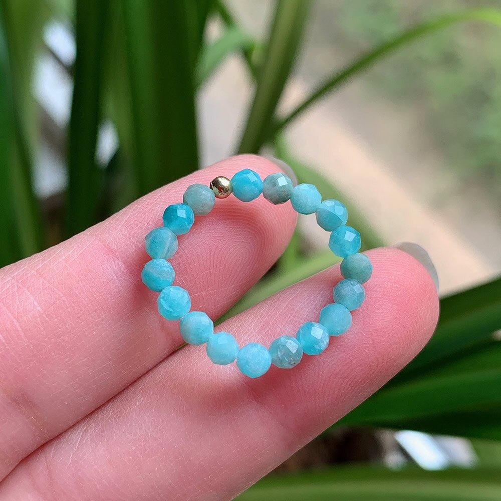 Natuurlijke Kristal Ringen Voor Vrouwen Wedding Party Shiny Quartz Amazoniet Roze Toermalijn Minimalisme Elastische Verstelbare Ring Boho: Amazonite