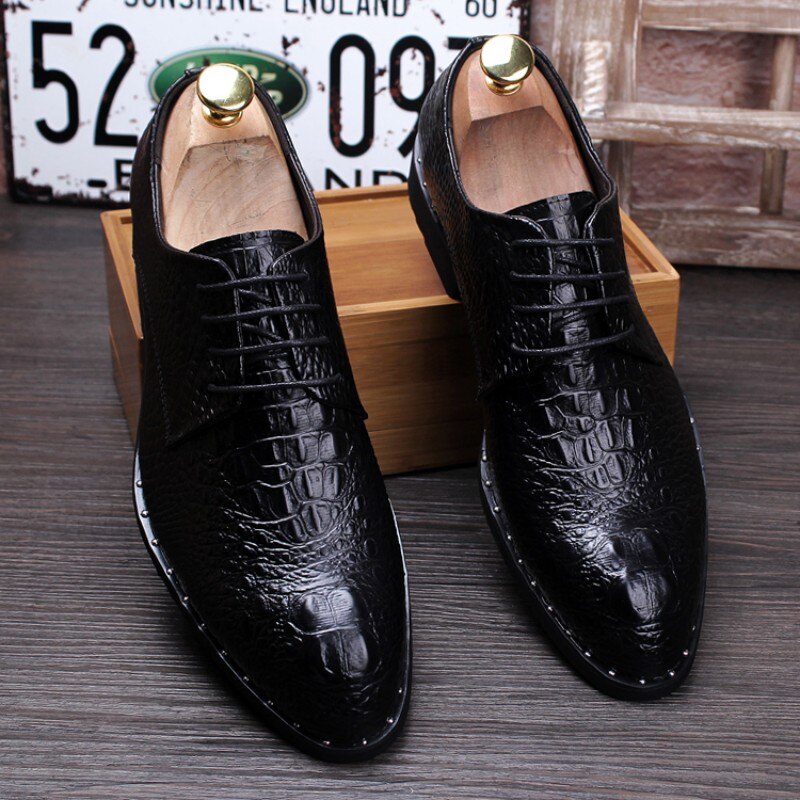 Nouveaux hommes Crocodile robe en cuir chaussures à lacets chaussures de fête de mariage bureau Oxfords appartements grande taille hommes