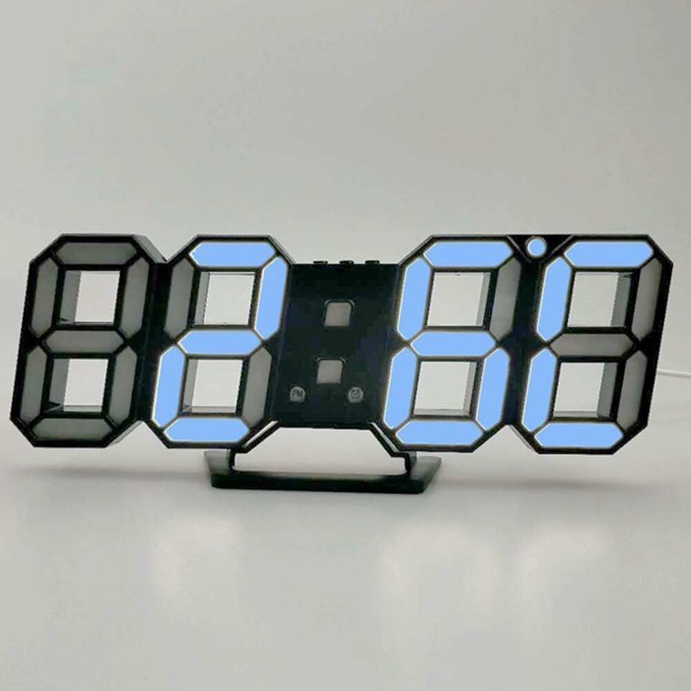 Digitale 3D Led Wekker Elektronische Bureau Tafel Klokken Met Grote Temperatuur Voor Thuis Woonkamer Decor Muur Opknoping Klok: BlackBlue