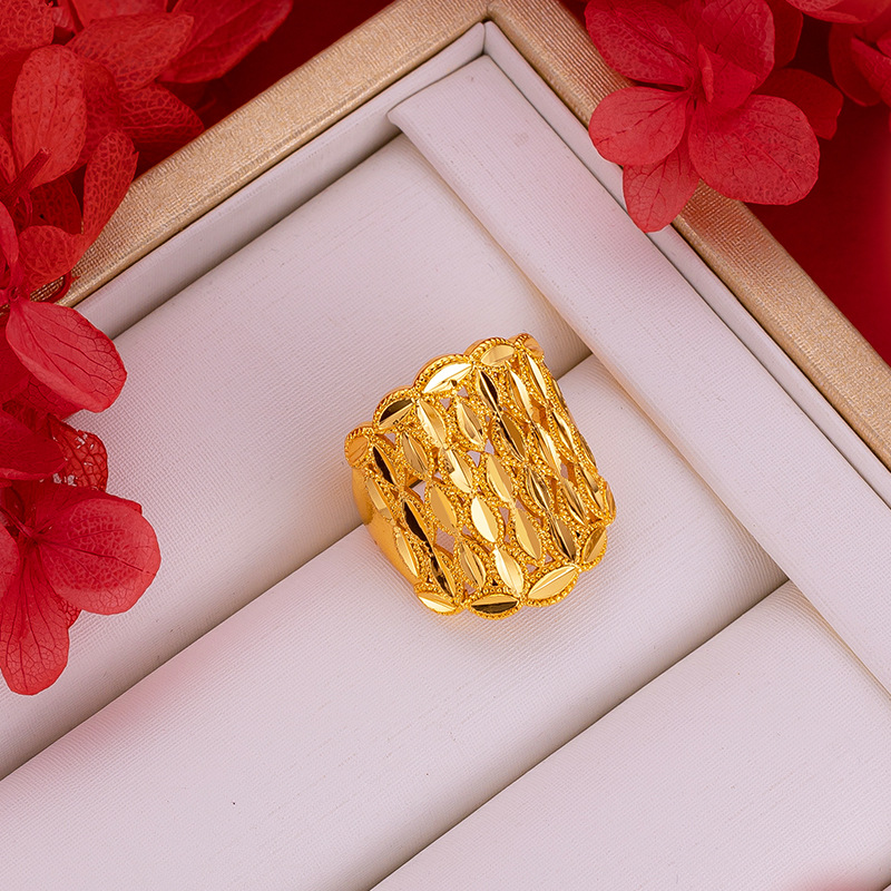 Anillo grande de flor exagerada hueca para mujer, anillos de oro amarillo Real de 18k para mujer, anillo de de boda, , joyería de flores para mujer: Plata