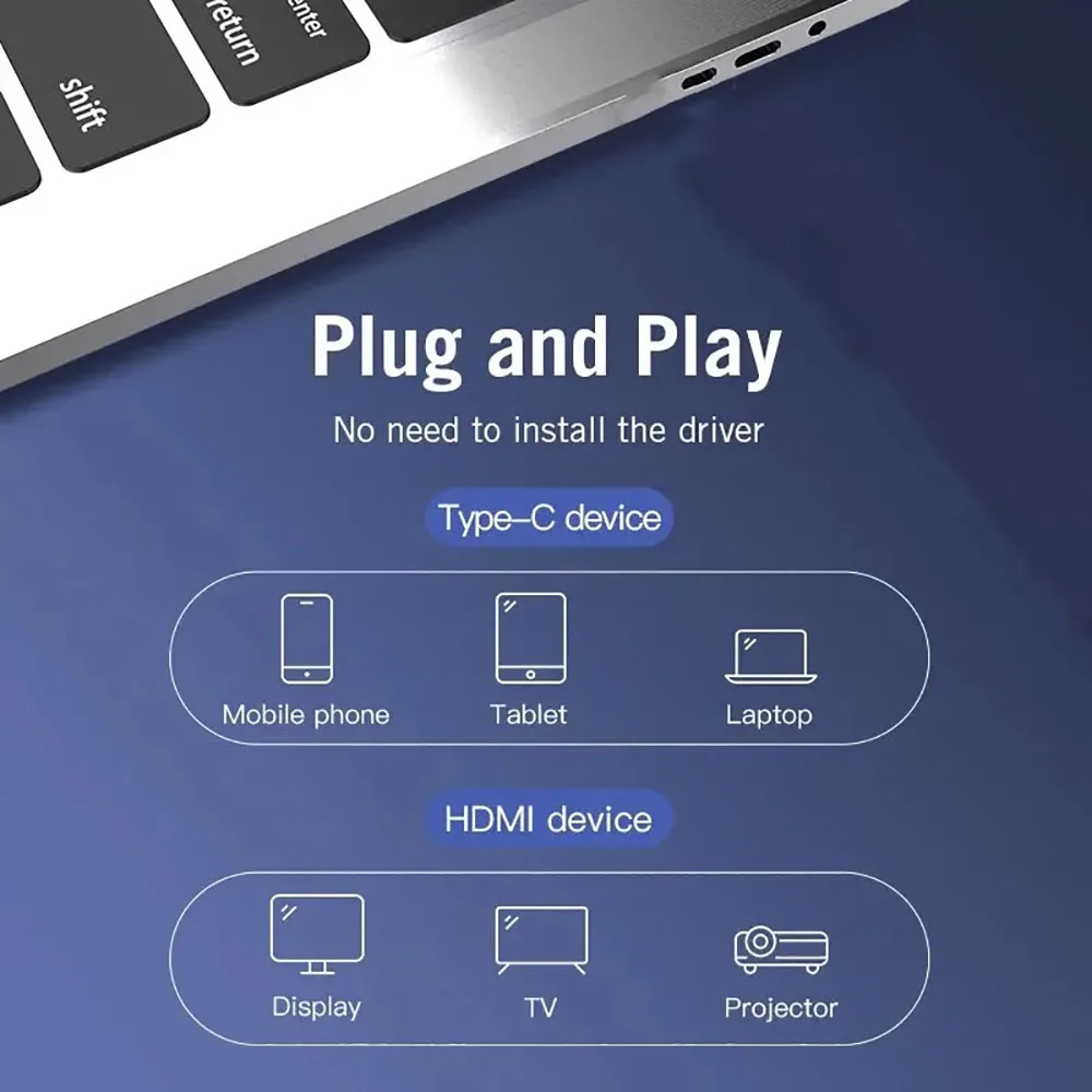 Type c naar HDMI-adapter 4K bij 60 Hz - USB C naar 4K Display-poortkabel Uitgebreid voor M1/M2 MacBook Dell XPS-laptops