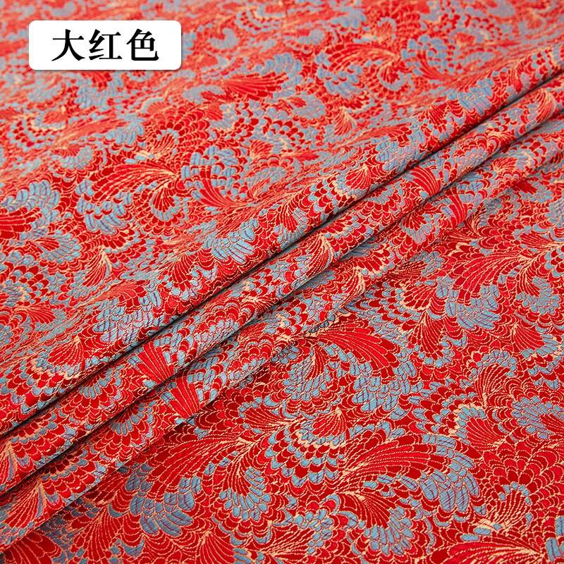 Chinese imitation silk style brocade pattern jacquard pattern fabrics cheongsam kimono diy damask sewing material: Red fabric