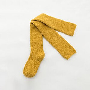 Varme koral fleece strømper kvinder vinter tykkere fløjl lange sokker strømpebukser lår sne termisk onve knæ sokker hjemme calcetines: Gul