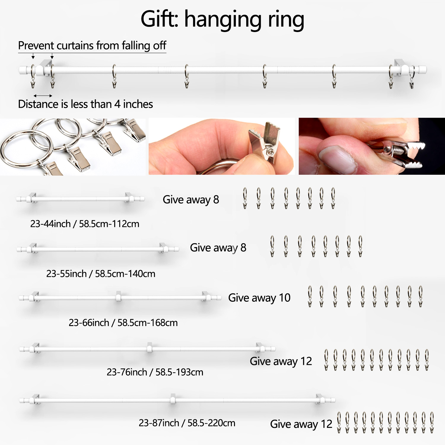 Bacchette per tende semplici e pratiche, adatte per finestre da 23-80 pollici Robuste e durevoli, installazione semplice. Adatto per telecamera da letto, soggiorno e sala da pranzo. con regali