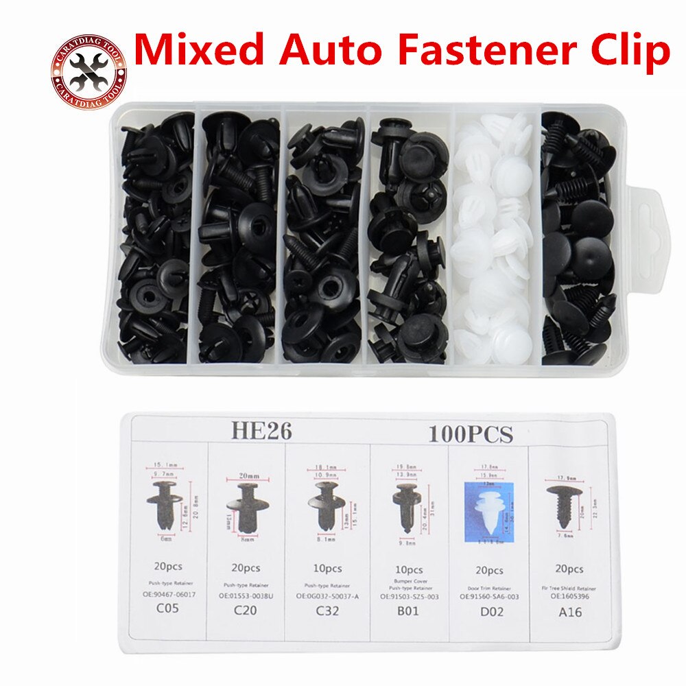 100 Stks/set Auto Zwart Gemengde Plastic Fastener Schroef Klinknagels Clips Kit Voor Auto Bumper Fender Versieringen Fastener Schroef Klinknagels Clip