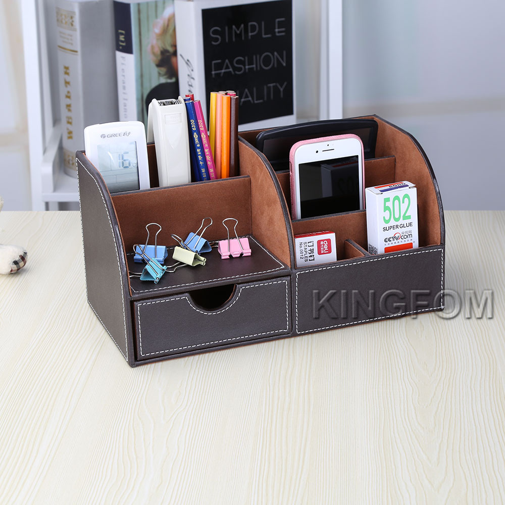 Office Supplies Multi-functional Stationery Storage boxes Pen holder Pencil Box Large capacity Desk organizer with drawer: A266 brown