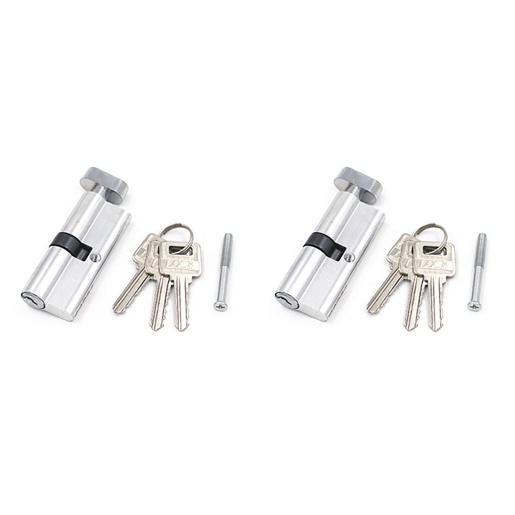 2pcs Thumb Revolving Door Lock Household Room Door Brass Lock Cylinder Tamper-Proof Anti-Drilling Universal Door Lock Hardware: Silver