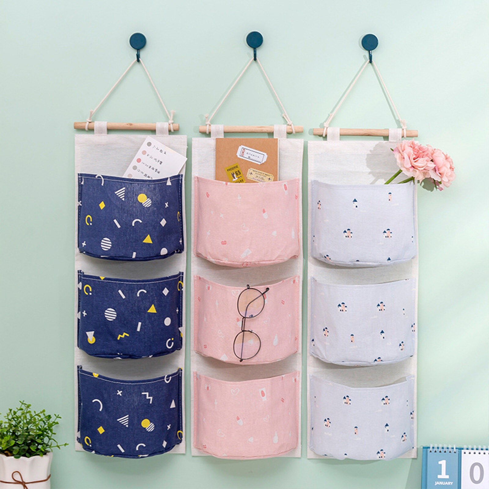 Organizador para cama y sofá, accesorio de almacenamiento con bolsillos para cabecera, colgador de pared, 3 bolsillos, para baño y bebé