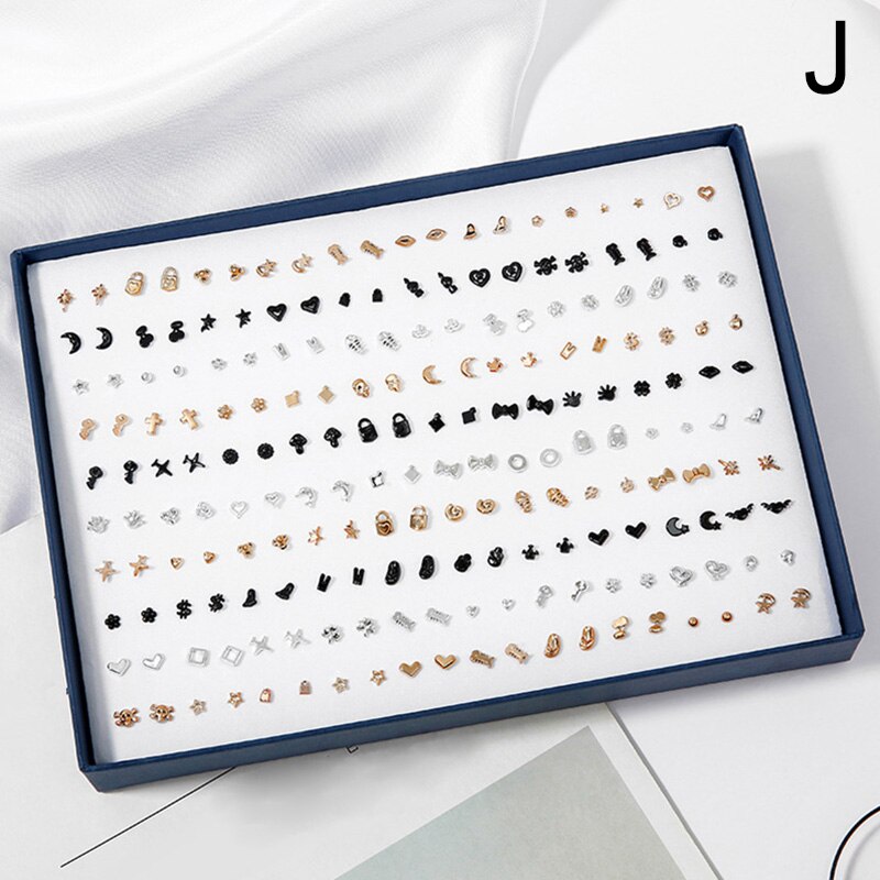 100 Pairs Boxed Leuke Oorbellen Gemengde Stijlen Kristal Kleine Stud Oorbellen Sets Meisje Geometrische Plastic Oorbellen Voor Vrouwen Sieraden: J