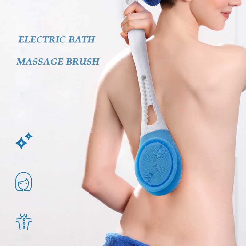Elektrisk brusebørste silikone badebørste vandtæt skrubbe hudkropsrensning brusebad massage spa langt håndtag sundhedsværktøjer