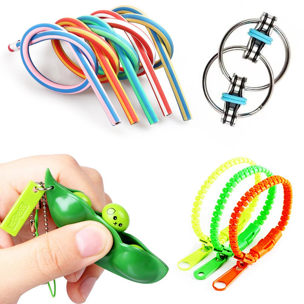 5pcs Zipper Bracelet Squeeze Edamame Bean Chain Stress Relieve Decompression Toy Puzzle Baby Early Educational Toy
