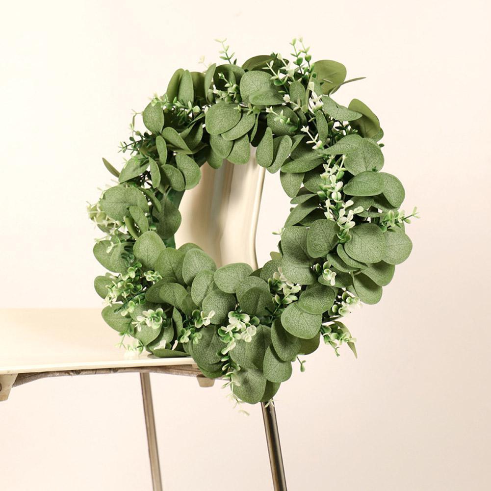 Guirlande d'eucalyptus Double couleur, plante verte, couronne de fleurs artificielles rondes, décoration pour porte de salon