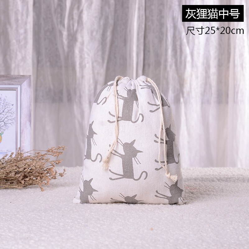 Cotton Linen Cat Pattern Beam Drawstring Bag Cosmetic Bag Travel Makeup Case Organizer Women Men Shoes Zakka Storage Pouch: 2 M