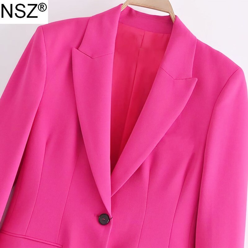 NSZ-Blazer rosa para mujer, Chaqueta de traje con un solo botón a la , abrigo de oficina para mujer, abrigo de negocios, color fucsia