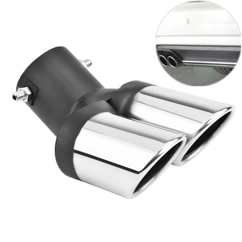 Car Universal 6m Stainless Steel Dual Outlet Exhaust Pipe Muffler Tail Throat Muffler Tip Pipe Grilled Black: Default Title