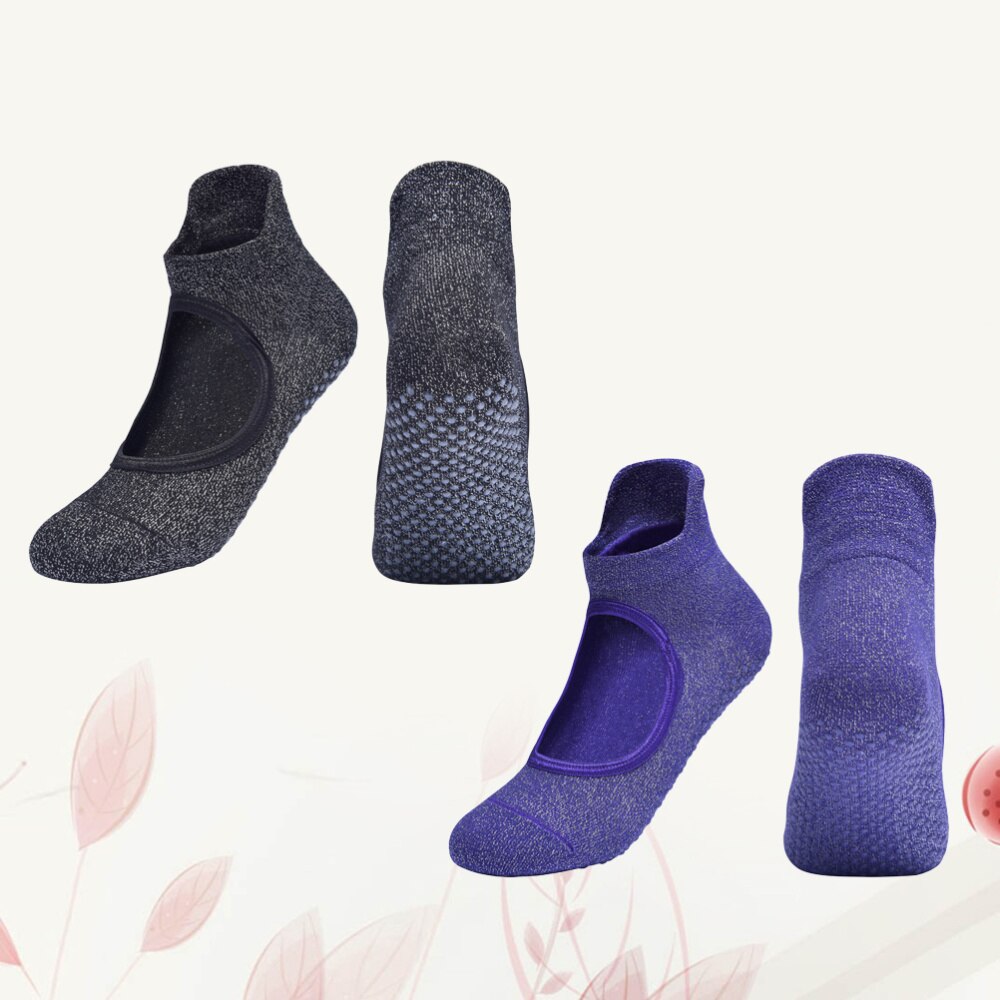 2 Pairs Non-slip Open Instep Socks Cotton Yoga Socks Indoor Breathable Fitness Socks (Purple)