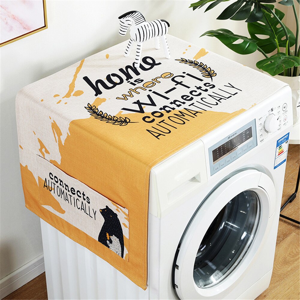 Housse anti-poussière frigo lave linge couvre avec 4 poches pour cuisine coton linge pratique multi-usages