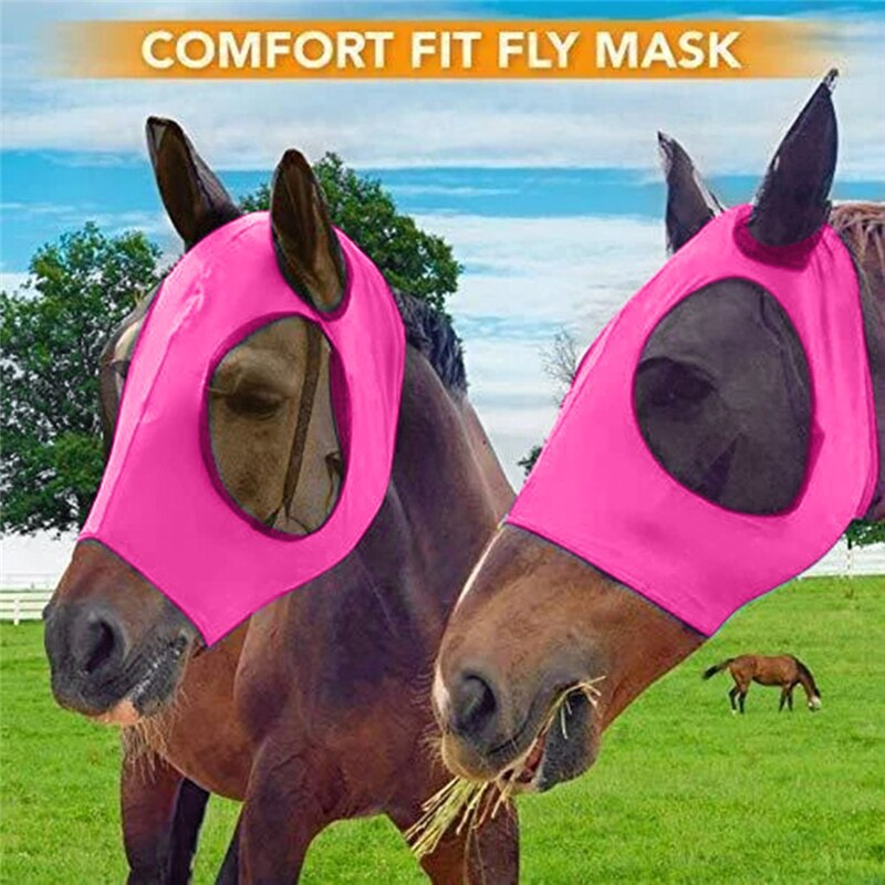 Mascarilla transpirable antimosquitos para caballos, cubierta protectora elástica para la cara, con orejas, Protectores faciales, cuidado de caballos, AA